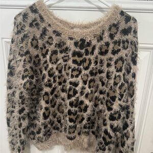 Leopard Print Fuzzy Eyelash Sweater